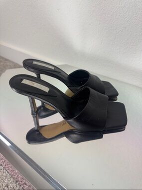 H&M Black Square-Toe Slide Heels